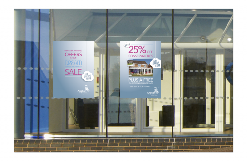 An image of Anglian Home Improvements Dream Sale Poster in a showroom window