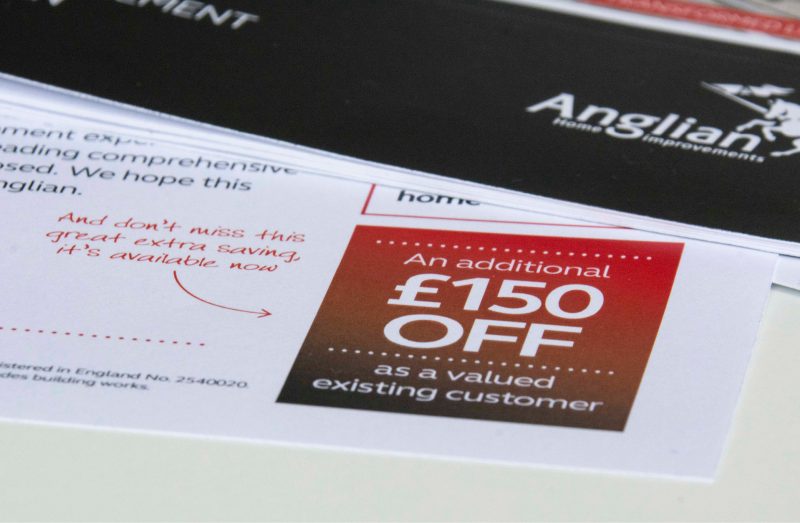 Anglian Home Improvements Direct Mail - close up of incentive offer